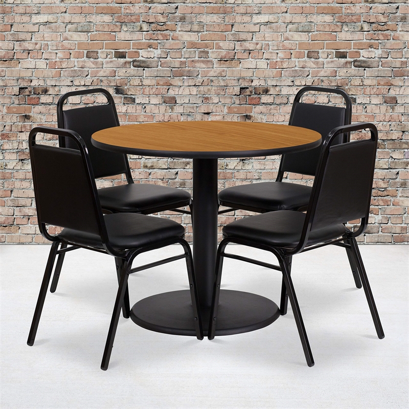 Bowery Hill 5 Piece Round Table Set in Black and Natural