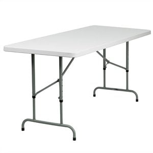 Bowery Hill Adjustable Granite Plastic Folding Table in White