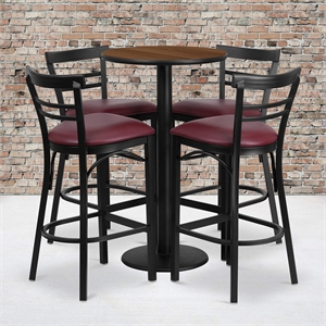 Bowery Hill 5 Piece Round Laminate Table Set in Walnut and Black