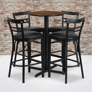 Bowery Hill 5 Piece Round Laminate Table Set in Walnut and Black