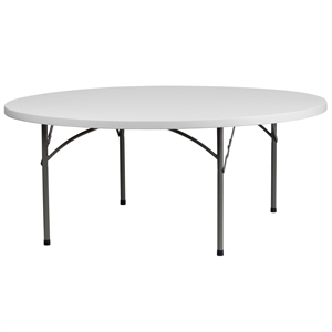 Bowery Hill Metal/Plastic Locking Legs Round Folding Table in Granite White