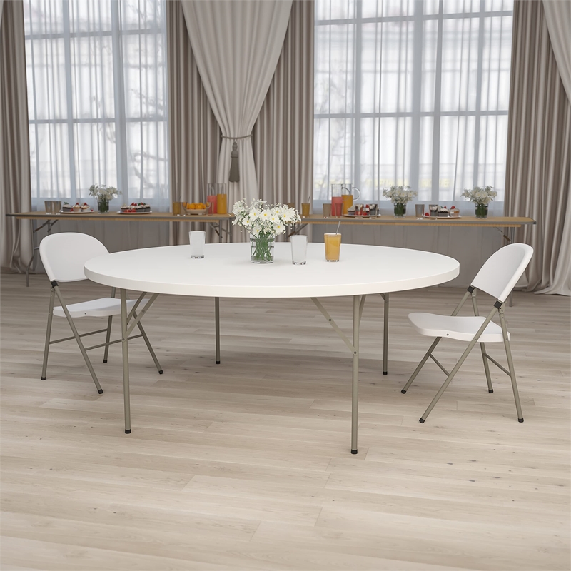 Bowery Hill Metal/Plastic Locking Legs Round Folding Table in Granite White