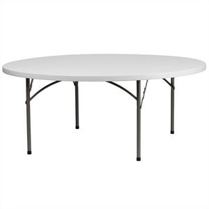 bowery hill round granite plastic folding table in white