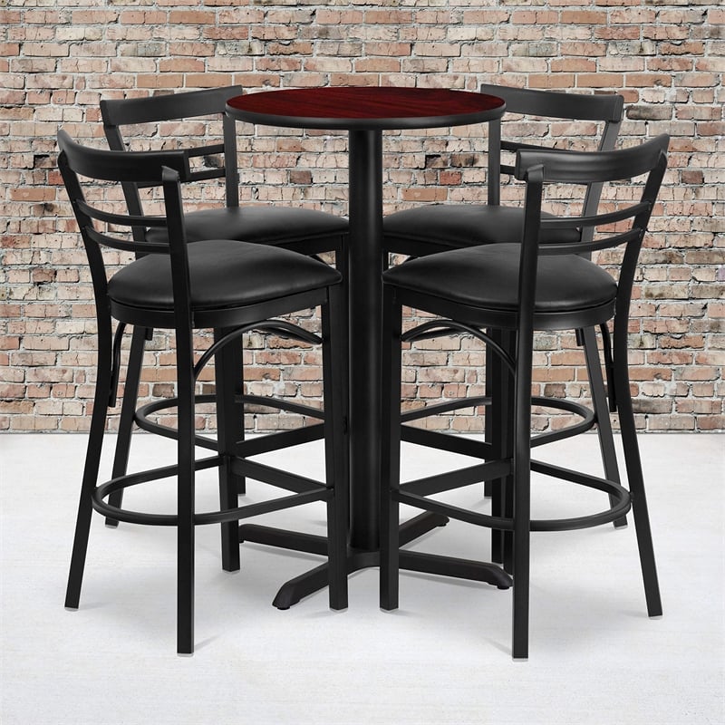 Bowery Hill 5 Piece Round Table Set in Mahogany and Black