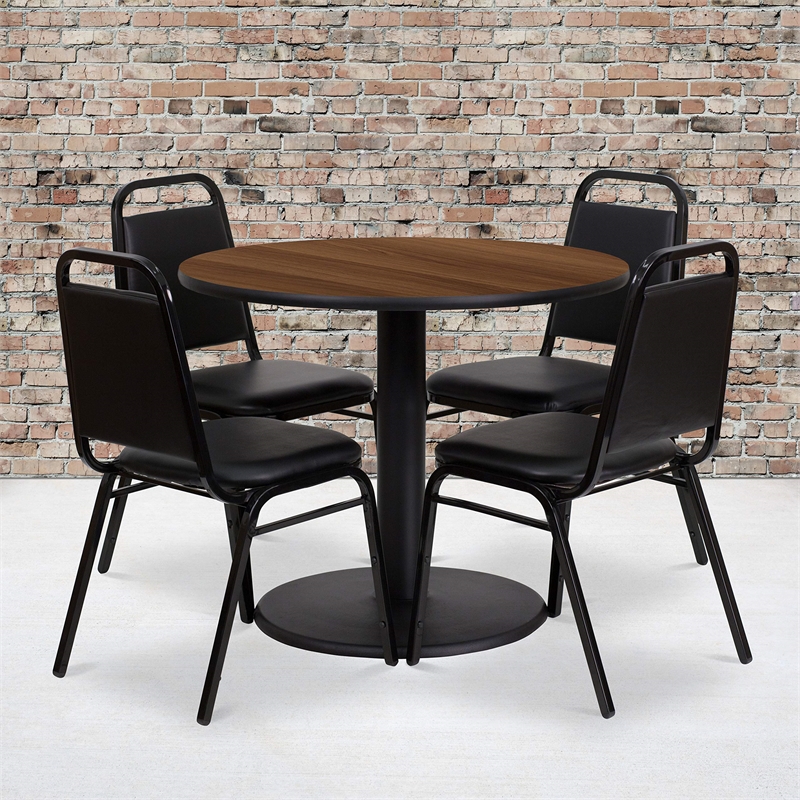 Bowery Hill 5 Piece Round Table Set in Walnut and Black