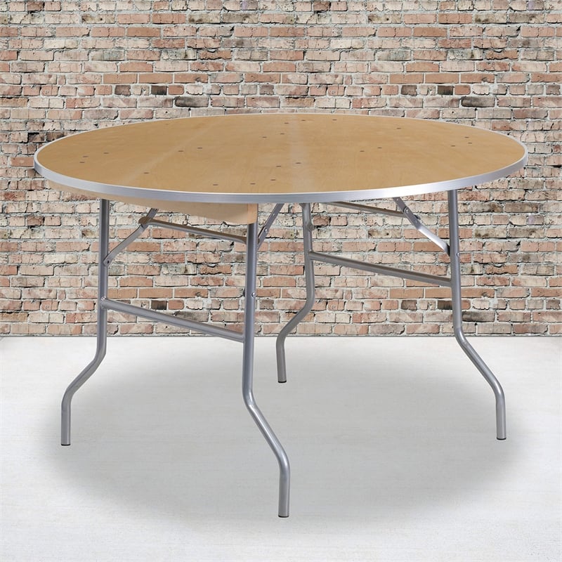 Bowery Hill Round Birchwood Folding Banquet Table in Silver