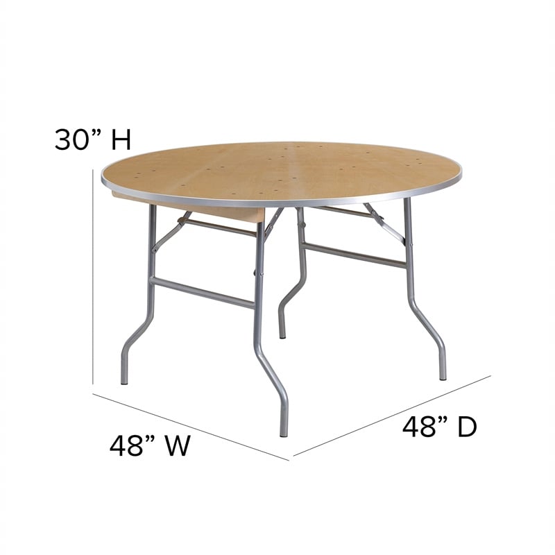 Bowery Hill Round Birchwood Folding Banquet Table in Silver