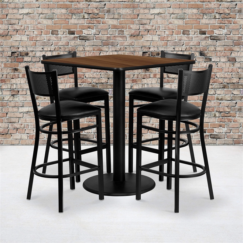 Bowery Hill 5 Piece Square Table Set in Walnut and Black