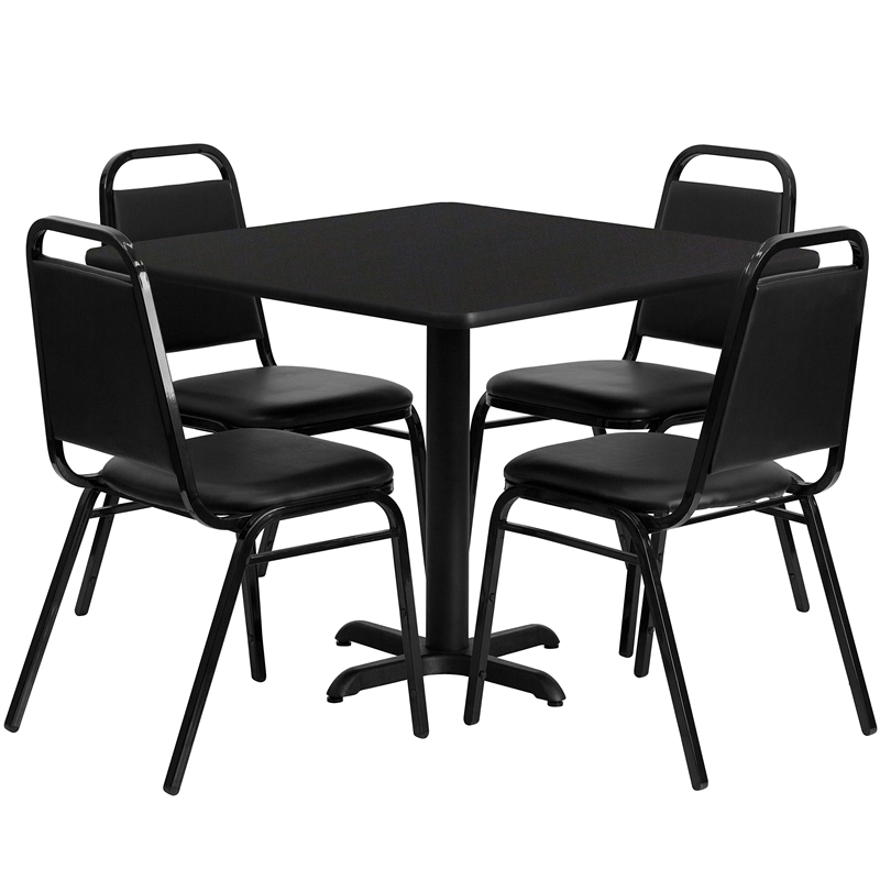 Bowery Hill 5 Piece Laminate Table Set in Black and Natural