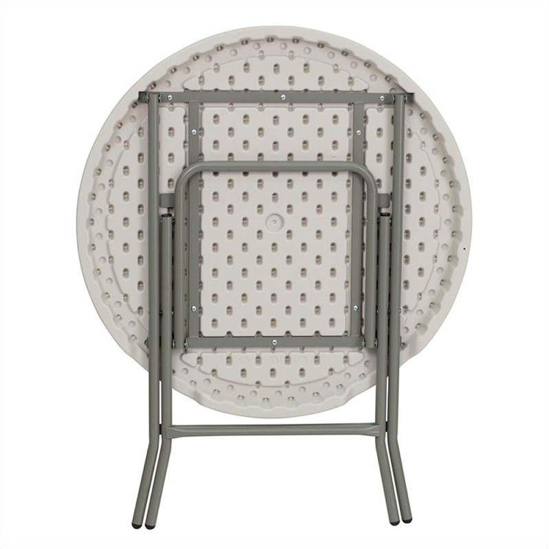 Bowery Hill Round Granite Plastic Folding Table in White