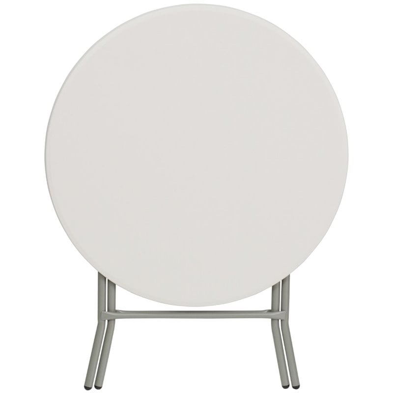 Bowery Hill Metal/Plastic Non-Locking Legs Round Folding Table in Granite White