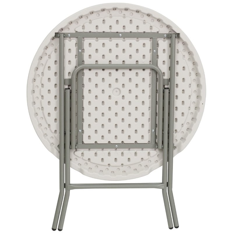 Bowery Hill Metal/Plastic Non-Locking Legs Round Folding Table in Granite White