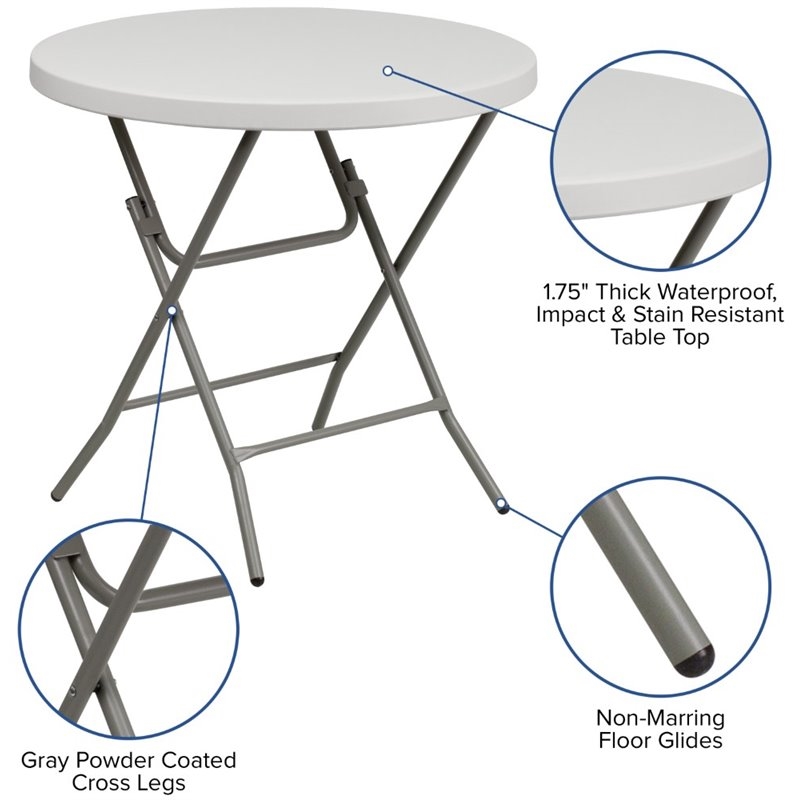 Bowery Hill Metal/Plastic Non-Locking Legs Round Folding Table in Granite White