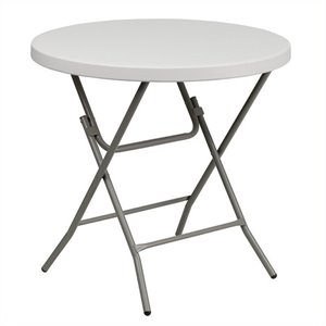 bowery hill round granite plastic folding table in white