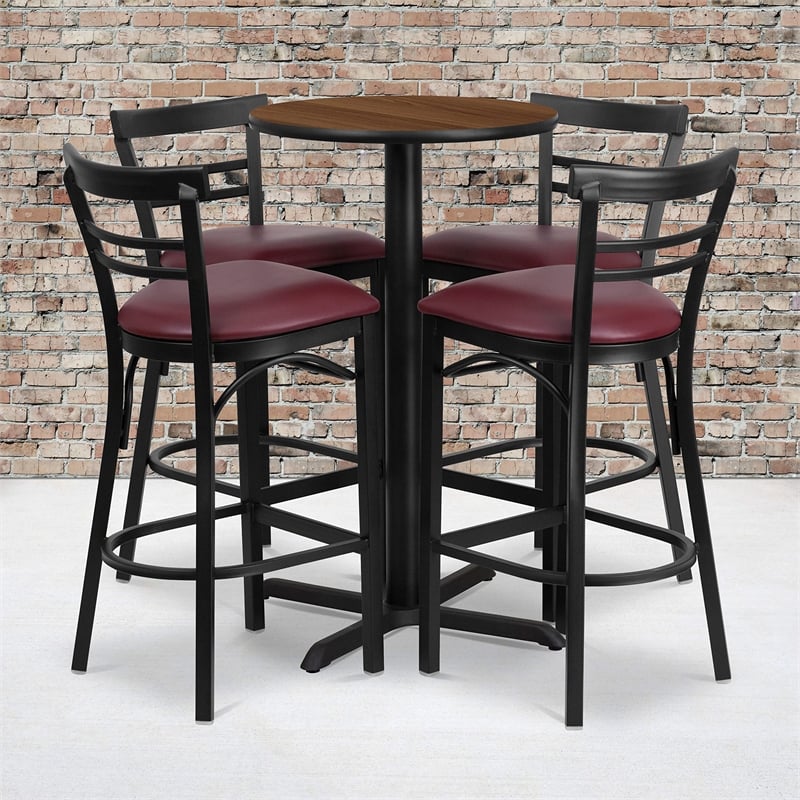 Bowery Hill 5 Piece Round Laminate Table Set in Walnut and Black