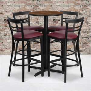 Bowery Hill 5 Piece Round Laminate Table Set in Walnut and Black