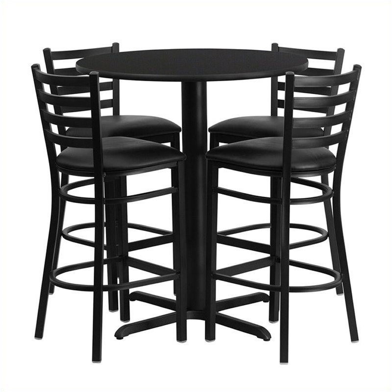 Bowery Hill 5 Piece Round Laminate Table Set in Black