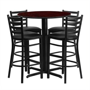 bowery hill 5 piece round table set in black and mahogany