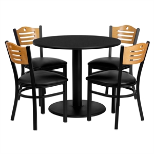 Bowery Hill 5 Piece Round Laminate Table Set in Black and Natural