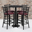 Bowery Hill 5 Piece Round Table Set in Black and Burgundy