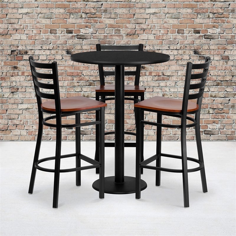 Bowery Hill 5 Piece Round Laminate Table Set in Black and Cherry