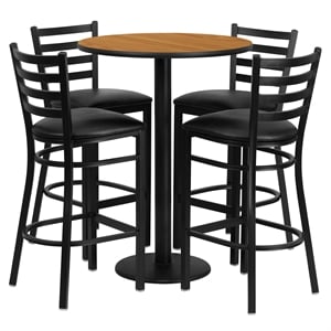 Bowery Hill 5 Piece Round Laminate Table Set in Natural and Black