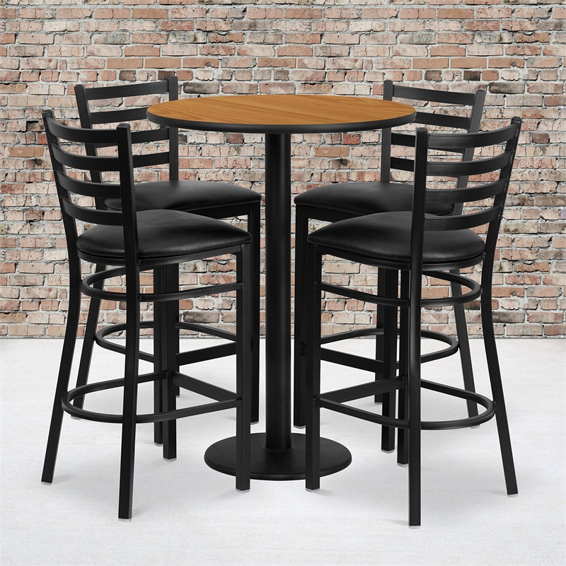 Bowery Hill 5 Piece Round Laminate Table Set in Natural and Black