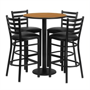 bowery hill 5 piece round laminate table set in natural and black
