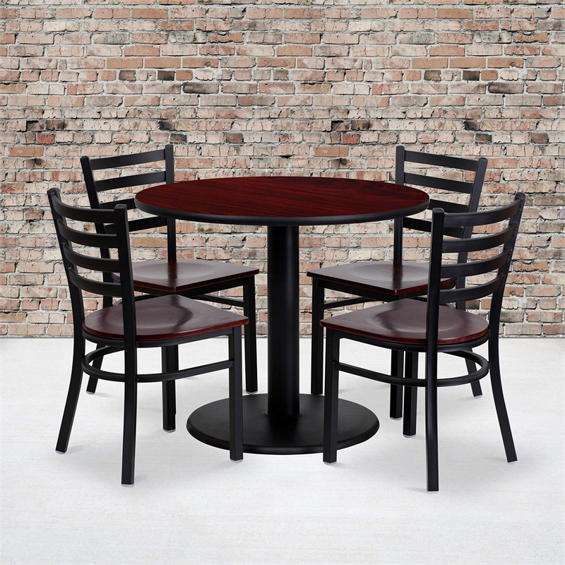 Bowery Hill 5 Piece Round Table Set in Mahogany and Black