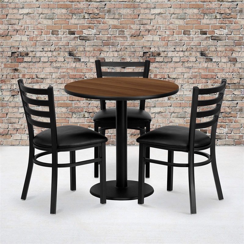 Bowery Hill 4 Piece Round Laminate Table Set in Walnut and Black