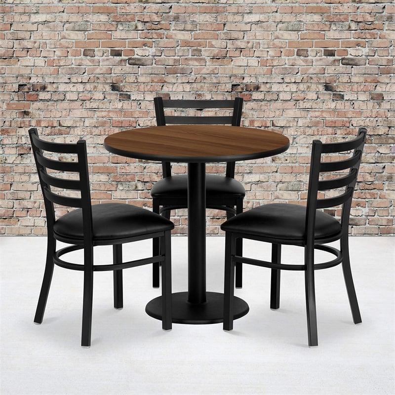 Bowery Hill 4 Piece Round Laminate Table Set in Walnut and Black