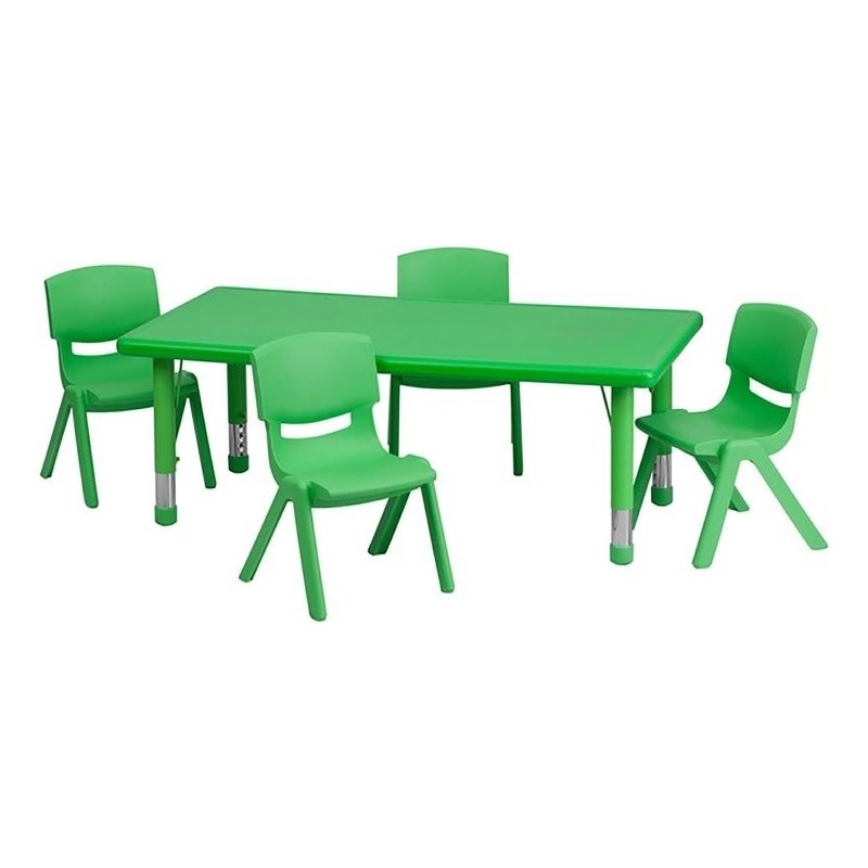 Bowery Hill 5 Piece Plastic/Steel Rectangular Activity Table Set in Green