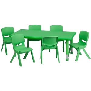 Bowery Hill 7 Piece Plastic/Steel Rectangular Activity Table Set in Green