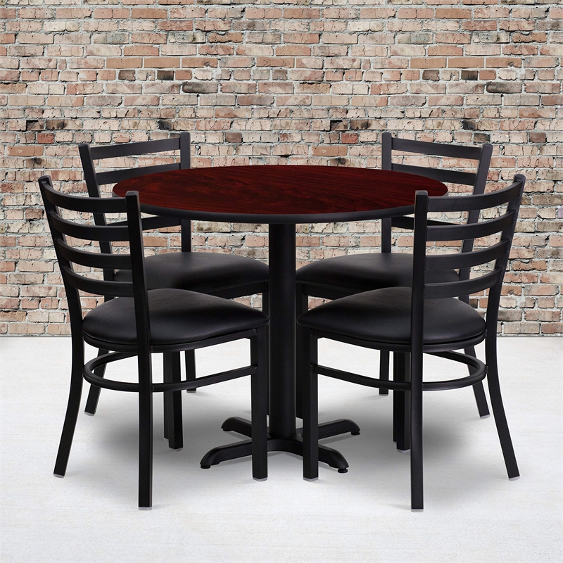 Bowery Hill 5 Piece Round Table Set in Black and Mahogany