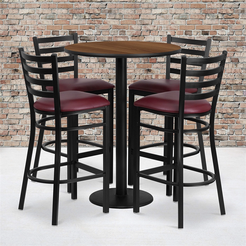 Bowery Hill 5 Piece Round Table Set in Walnut and Black