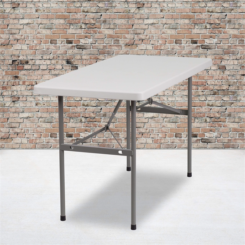 Bowery Hill Granite Plastic Folding Table in White