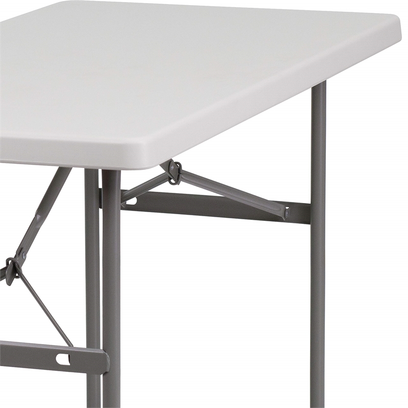 Bowery Hill Granite Plastic Folding Table in White