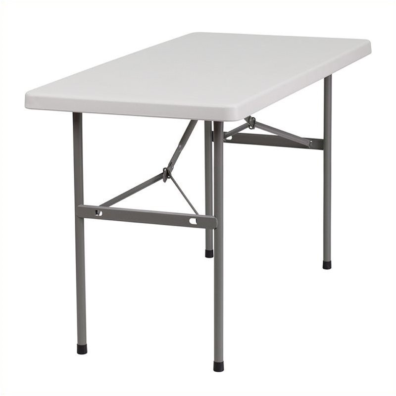 Bowery Hill Granite Plastic Folding Table in White