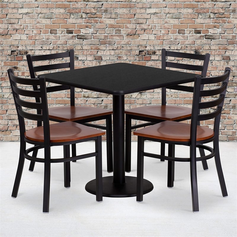 Bowery Hill 5 Piece Square Laminate Table Set in Black