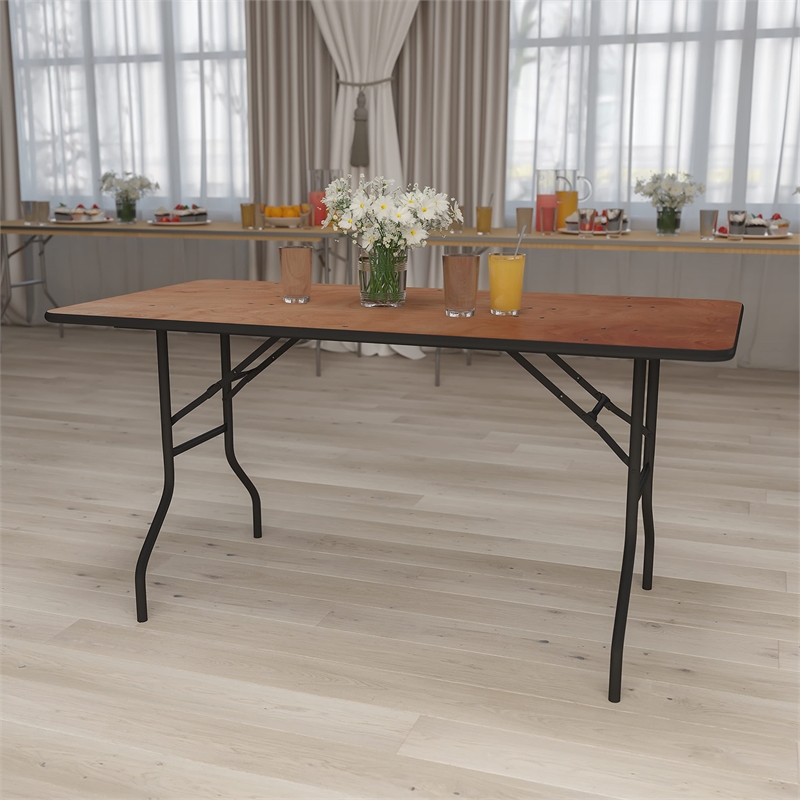 Bowery Hill Rectangular Folding Banquet Table in Black