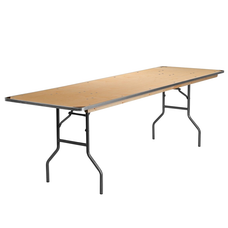 Bowery Hill Rectangular Birchwood Folding Banquet Table in Silver
