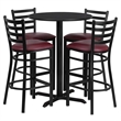 Bowery Hill 5 Piece Round Table Set in Black and Burgundy