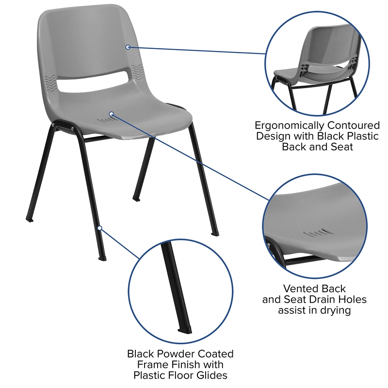 Bowery Hill Ergonomic Shell Stacking Chair in Gray