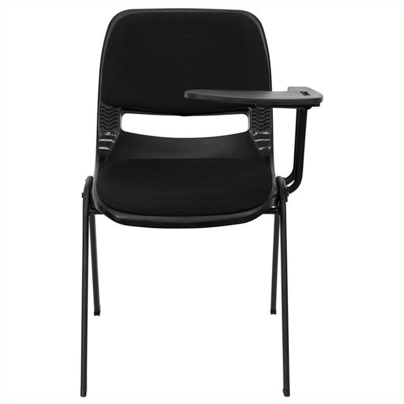 Bowery Hill Padded Ergonomic Shell Stacking Folding Chair in Black
