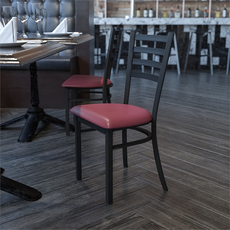 Bowery Hill Contemporary Metal Dining Chair in Burgundy Red/Black