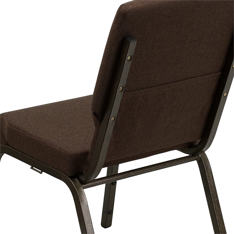 Bowery Hill Fabric Church Stacking Chair in Brown and Goldvein