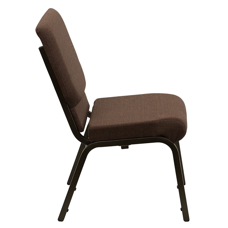 Bowery Hill Fabric Church Stacking Chair in Brown and Goldvein