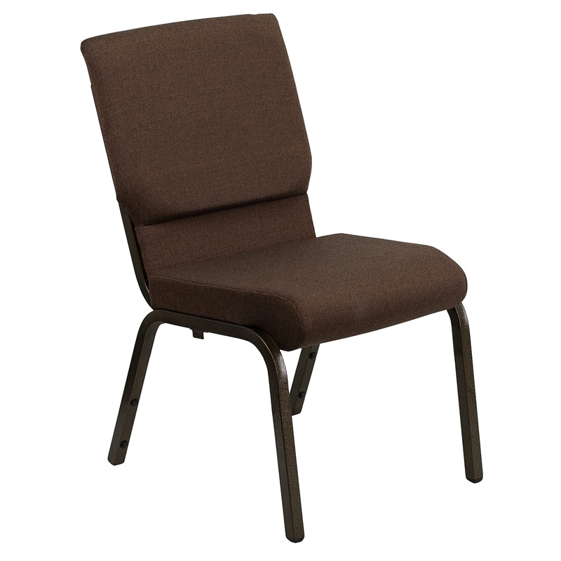 Bowery Hill Fabric Church Stacking Chair in Brown and Goldvein