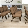 Bowery Hill Fabric Church Stacking Chair in Brown and Goldvein