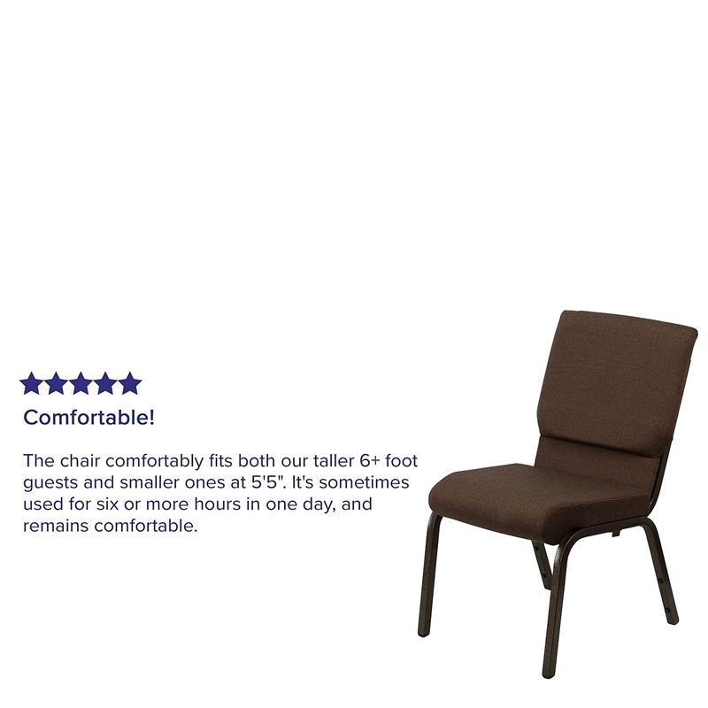 Bowery Hill Fabric Church Stacking Chair in Brown and Goldvein